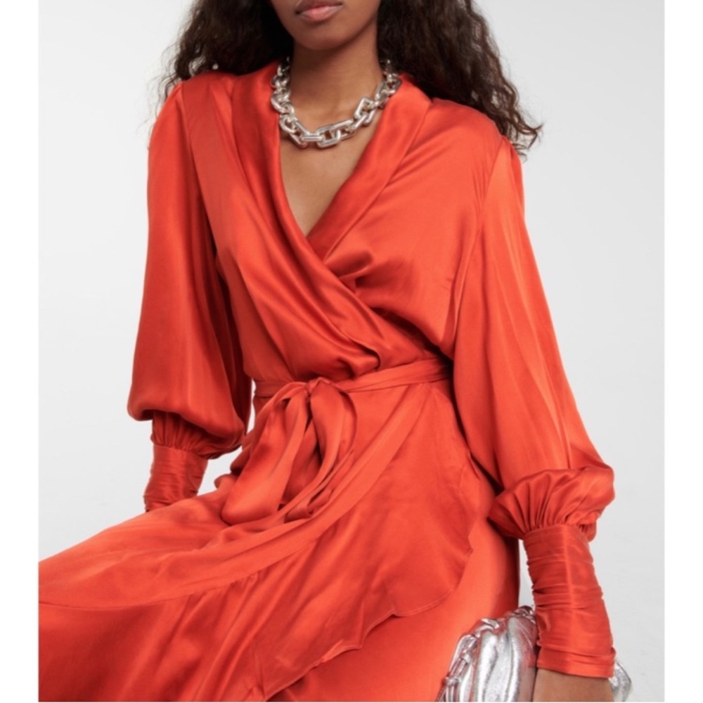 Zimmermann Silk Wrap Midi Dress in Crimson Red - Picture 4 of 12